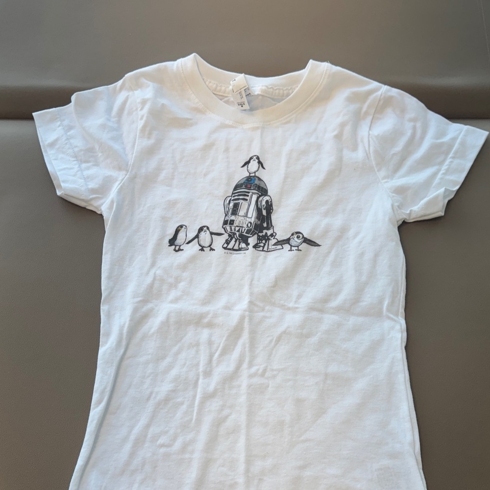 White Kids Tee with Robot and Penguin Design